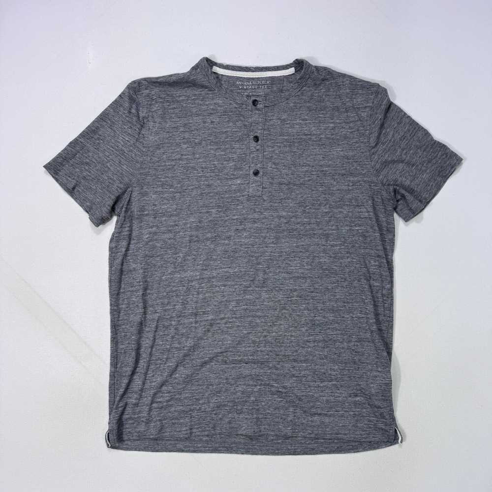 Banana Republic Vintage Tee Henley Shirt Mens Large Gray Linen Blend S/S Modern